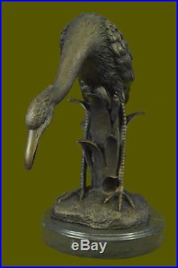Flying Brown Patina Crane Heron Bird Metal Yard Art Deco Sculpture Statue Bronze