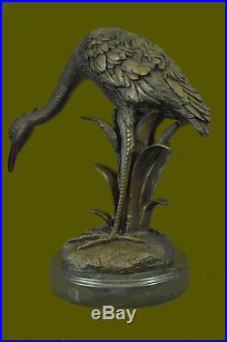 Flying Brown Patina Crane Heron Bird Metal Yard Art Deco Sculpture Statue Bronze