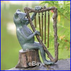 Frog Garden Sculpture Windchime Harp Playing Statue Yard Patio Singing SPI Home