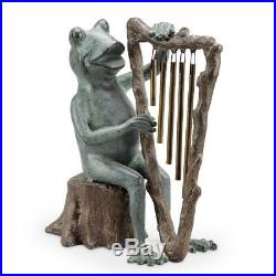 Frog Garden Sculpture Windchime Harp Playing Statue Yard Patio Singing SPI Home