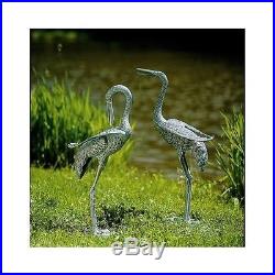 Garden Statues And Sculptures Set Of Two Crane Bird Heron Yard Art Metal Decor 2