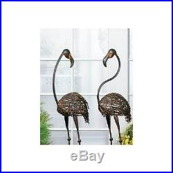 Garden Statues And Sculptures Set Of Two Flamingoes Bird Yard Art Metal Decor 2