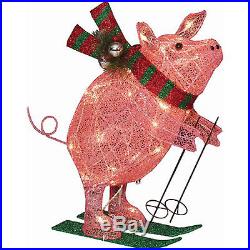 GLITTERING MESH SKIING PIG 22 Christmas Sculpture Yard Lawn Holiday Decor