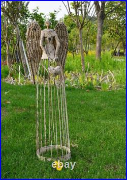 Garden Angel Statue Decor Rustic Metal Angel Sculpture Garden Yard Art Heart