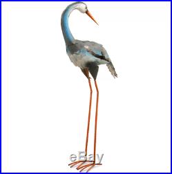 Garden Blue Crane Sculpture Lawn Ornament Yard Art Life Size Metal Bird Decor LG