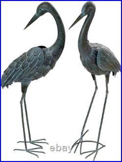 Garden Crane Pair Statues Heron Bird Sculpture Metal Outdoor Patio Art Pond Yard
