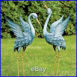 Garden Crane Pair Statues Heron Bird Sculpture Metal Outdoor Patio Art Pond Yard