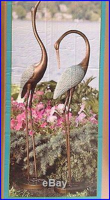 Garden Crane Pair Statues Heron Bird Sculpture Metal Outdoor Patio Pond Yard Art