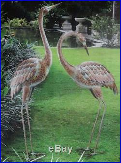 Garden Crane Pair Statues Heron Bird Sculpture Metal Outdoor Patio Yard Art Pond