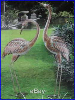 Garden Crane Pair Statues Heron Bird Sculpture Metal Outdoor Patio Yard Art Pond