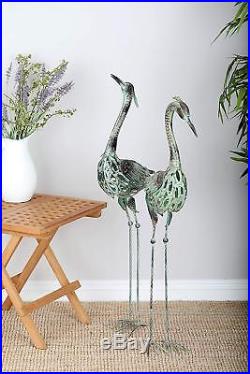 Garden Crane Pair Statues Heron Bird Sculpture Outdoor Metal Yard Art Decor 40
