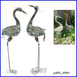 Garden Crane Pair Statues Heron Bird Sculpture Outdoor Metal Yard Art Decor 40