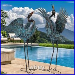 Garden Crane Sculptures & Statues, Blue Heron Decor Outdoor Large Bird Yard A