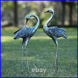 Garden Crane Statue Metal Bird Sculpture Blue Heron Outdoor Yard Art Lawn Decor