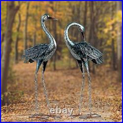 Garden Crane Statue Outdoor Garden Sculptures Metal Yard Art set 2 home animal