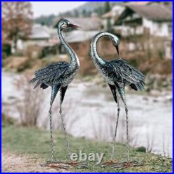 Garden Crane Statue Outdoor Garden Sculptures Metal Yard Art set 2 home animal