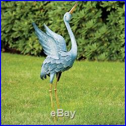 Garden Crane Statue Pair Metal Yard Art Blue Heron Sculpture Outdoor Lawn Decor