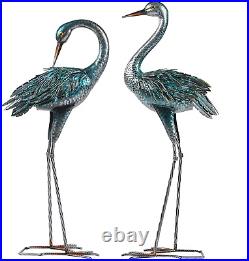 Garden Crane Statue for Outdoor Blue Heron Decoy Lawn Sculptures Metal Bird Yard