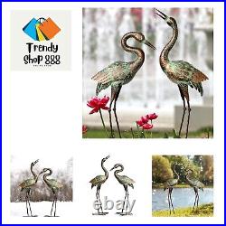 Garden Crane Statues, Blue Heron Sculptures for Outdoor, Cranes Decor Metal B