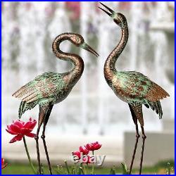 Garden Crane Statues, Blue Heron Sculptures for Outdoor, Cranes Decor Metal B