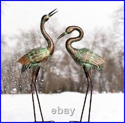 Garden Crane Statues, Blue Heron Sculptures for Outdoor, Cranes Decor Metal B