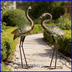 Garden Crane Statues, Blue Heron Sculptures for Outdoor, Cranes Decor Metal B