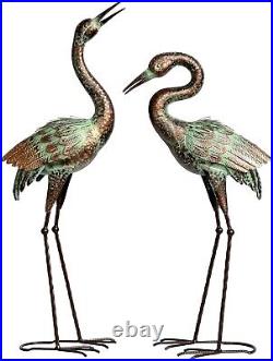 Garden Crane Statues, Blue Heron Sculptures for Outdoor, Cranes Decor Metal B