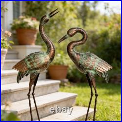 Garden Crane Statues, Blue Heron Sculptures for Outdoor, Cranes Decor Metal B