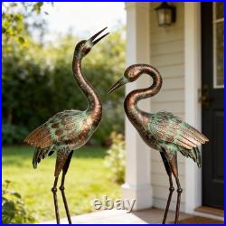 Garden Crane Statues, Blue Heron Sculptures for Outdoor, Cranes Decor Metal B