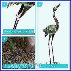 Garden Crane Statues, Blue Heron Sculptures for Outdoor, Cranes Decor Metal B