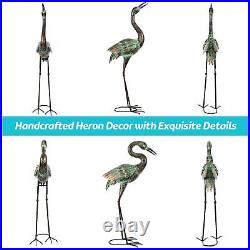 Garden Crane Statues, Blue Heron Sculptures for Outdoor, Cranes Decor Metal B