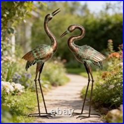 Garden Crane Statues, Blue Heron Sculptures for Outdoor, Cranes Decor Metal B