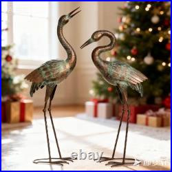 Garden Crane Statues, Blue Heron Sculptures for Outdoor, Cranes Decor Metal B