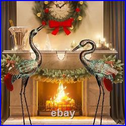 Garden Crane Statues, Blue Heron Sculptures for Outdoor, Cranes Decor Metal B