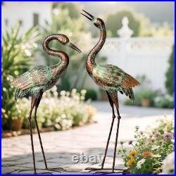 Garden Crane Statues, Blue Heron Sculptures for Outdoor, Cranes Decor Metal Bird