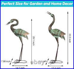 Garden Crane Statues, Blue Heron Sculptures for Outdoor, Cranes Decor Metal Bird