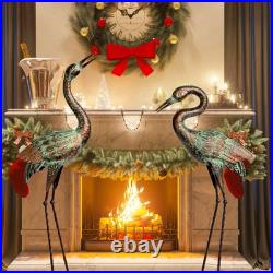 Garden Crane Statues, Blue Heron Sculptures for Outdoor, Cranes Decor Metal Bird