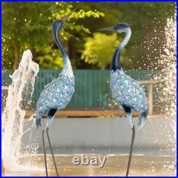 Garden Crane Statues Blue Heron Sculptures for Outdoor Metal Large Birds Lawn