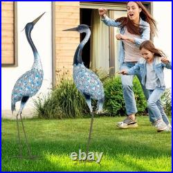 Garden Crane Statues Blue Heron Sculptures for Outdoor Metal Large Birds Lawn