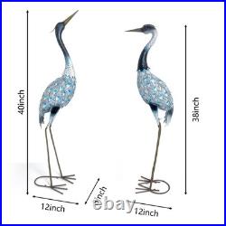 Garden Crane Statues Blue Heron Sculptures for Outdoor Metal Large Birds Lawn