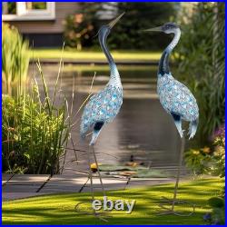Garden Crane Statues Blue Heron Sculptures for Outdoor Metal Large Birds Lawn