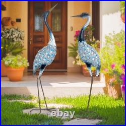 Garden Crane Statues Blue Heron Sculptures for Outdoor Metal Large Birds Lawn