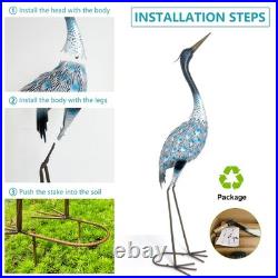 Garden Crane Statues Blue Heron Sculptures for Outdoor Metal Large Birds Lawn
