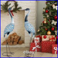 Garden Crane Statues Blue Heron Sculptures for Outdoor Metal Large Birds Lawn