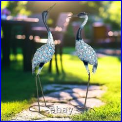 Garden Crane Statues Blue Heron Sculptures for Outdoor Metal Large Birds Lawn