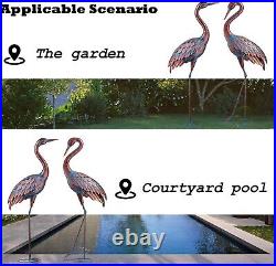 Garden Crane Statues Heron Decoy Metal Bird Sculptures Yard Art Outdoor Decor