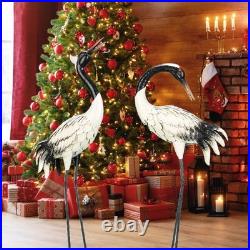 Garden Crane Statues Outdoor Heron Red Crowned Crane Metal Yard Art Sculpture