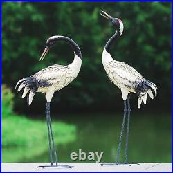 Garden Crane Statues Outdoor Heron Red Crowned Crane Metal Yard Art Sculpture