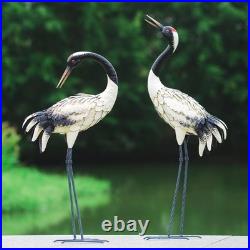 Garden Crane Statues Outdoor Heron Red Crowned Crane Metal Yard Art Sculpture