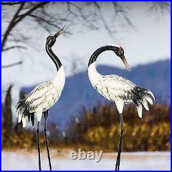 Garden Crane Statues Outdoor Heron Red Crowned Crane Metal Yard Art Sculpture